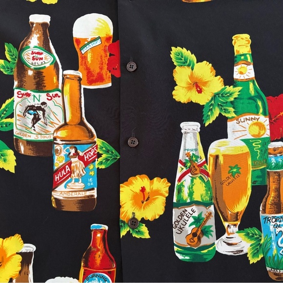 Canopy Hawaiian Tropical Shirt Mens M Black Beer Adult Beverages Hibiscus Beach - Picture 8 of 8